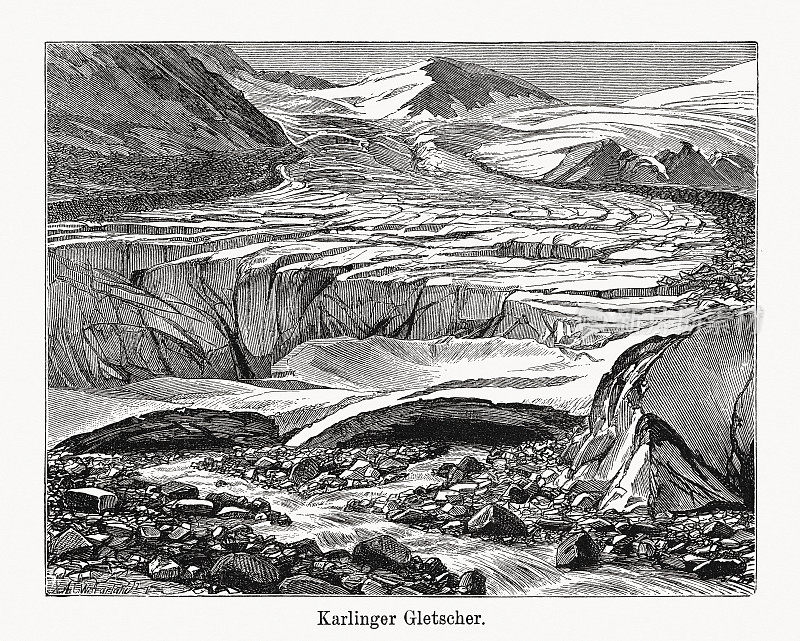 卡林格吉斯冰川，Hohe Tauern，奥地利，木版画，出版于1894年